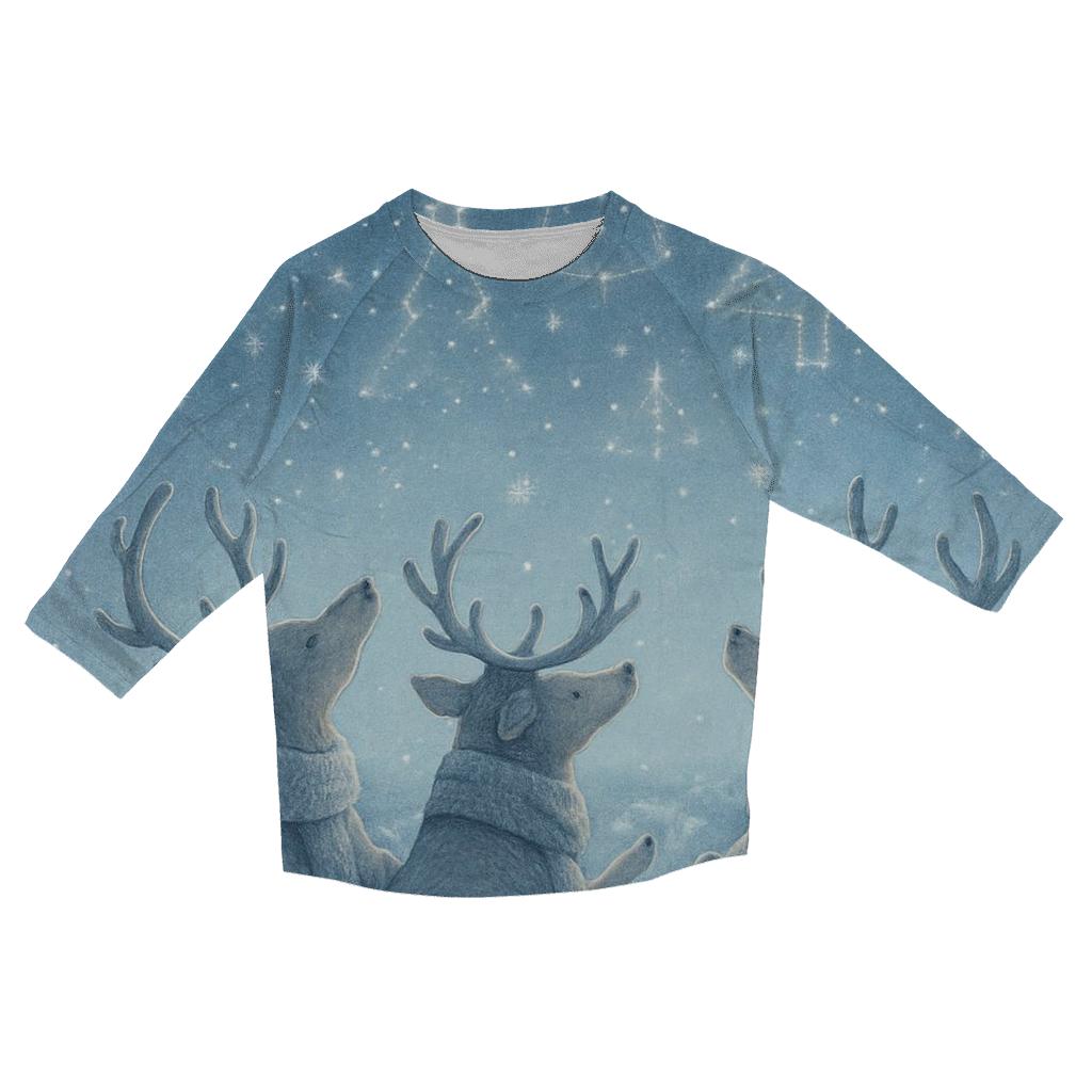 Reindeer Stargazing On The Rooftop casual three quarter sleeve shirts