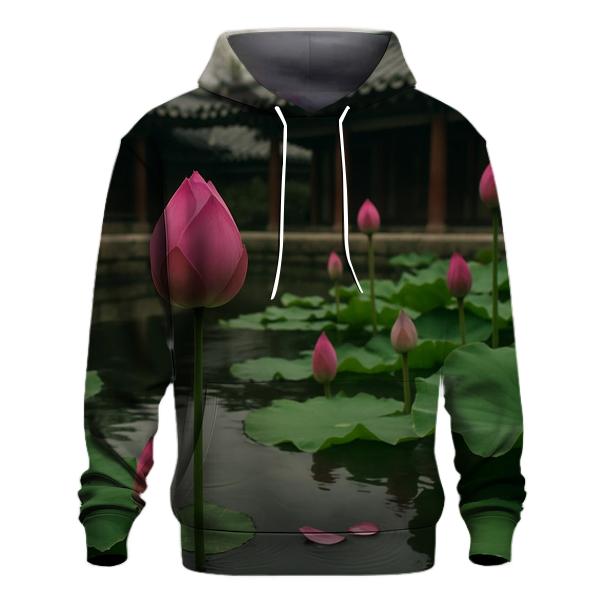 Lotus Leaves And Buds In Temple Courtyard premium hoodies