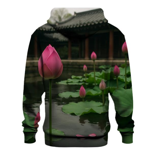 Lotus Leaves And Buds In Temple Courtyard premium hoodies