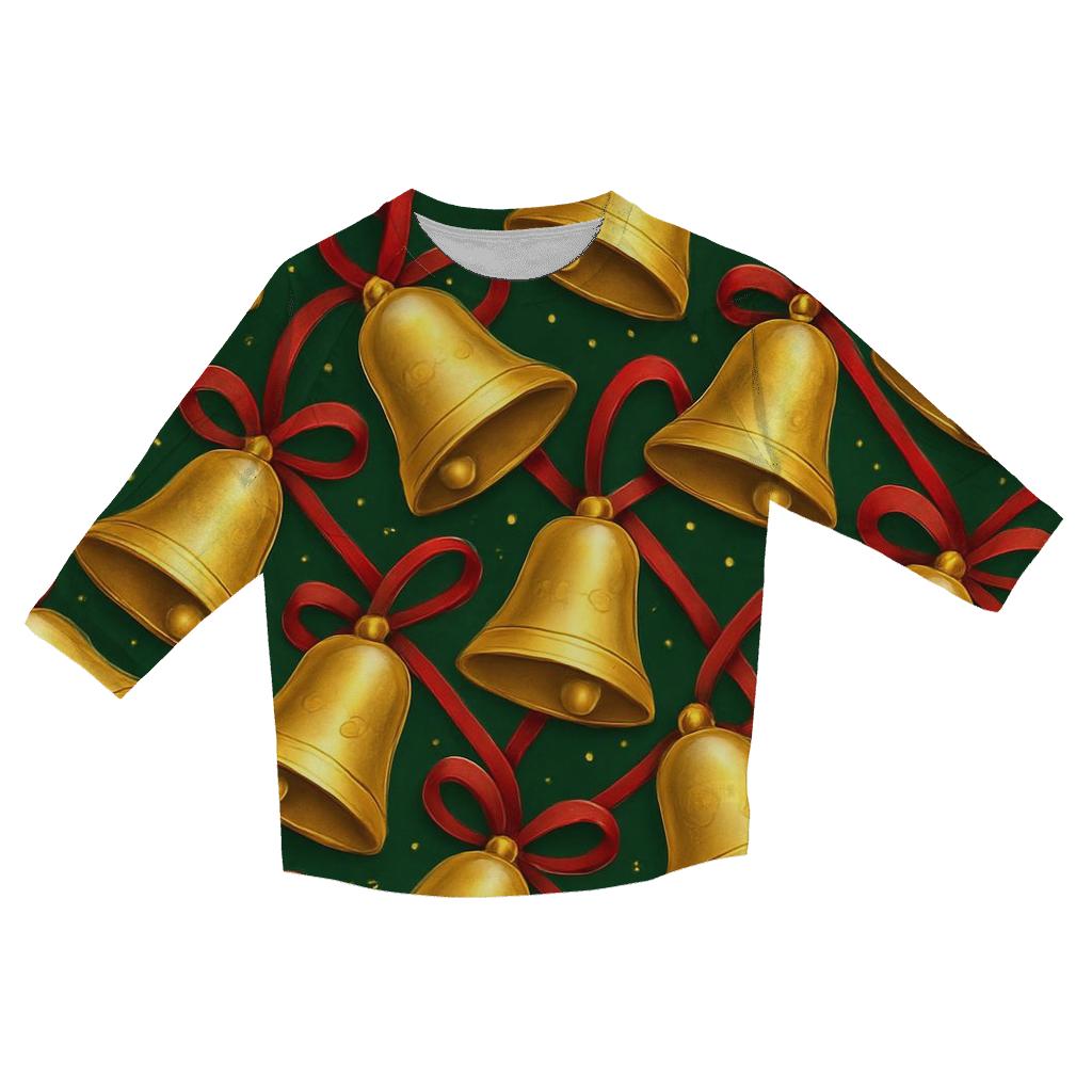 Golden Christmas Bells Tessellation On Forest Green fashion 3/4 sleeve shirts
