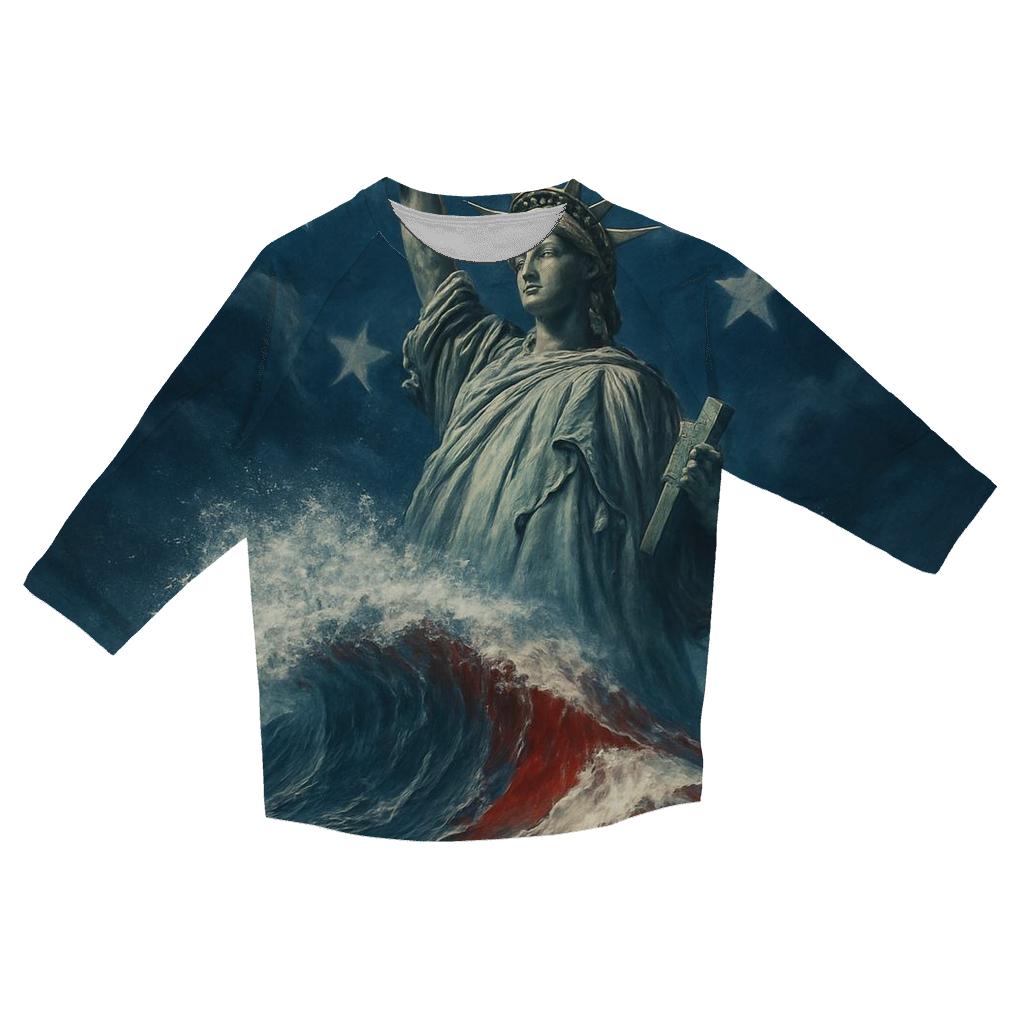 Liberty Rising From Ocean Stripes cotton quarter sleeve shirts