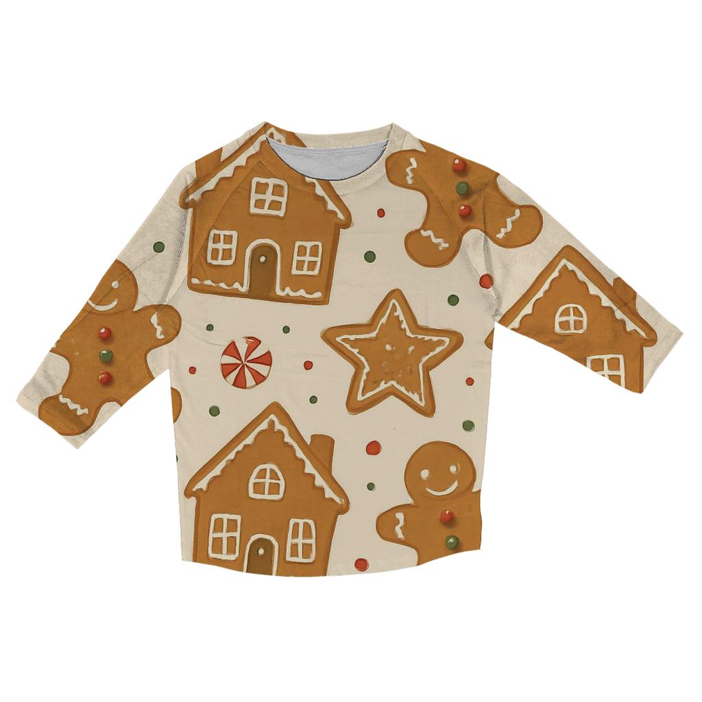 Gingerbread Village Scatter On Cream fashion 3/4 sleeve shirts