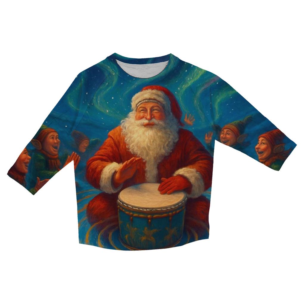 Northern Lights Drum Circle Santa printed three quarter sleeve shirts