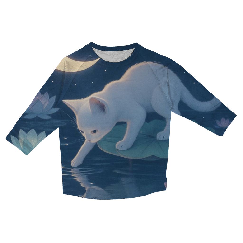 Lotus Pond Moon Whisper Cat printed three quarter sleeve shirts
