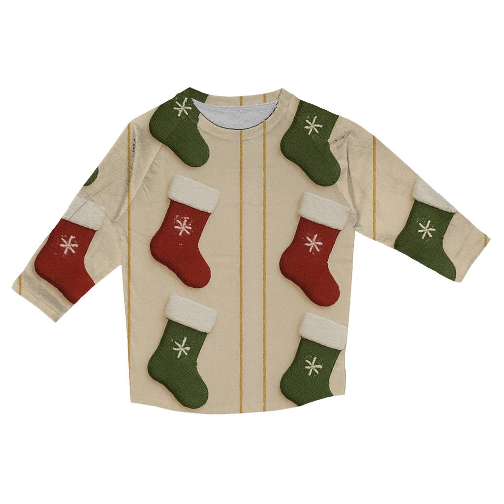 Christmas Stocking Stripe Parade On Soft Beige designer 3/4 sleeve blouses