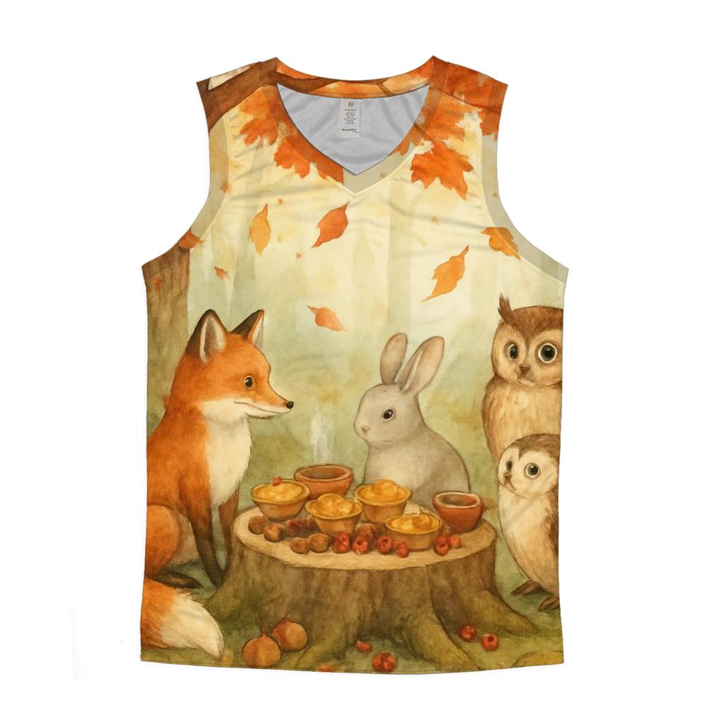 Woodland Friends Feast Beneath The Maple Tree cotton sleeveless tops