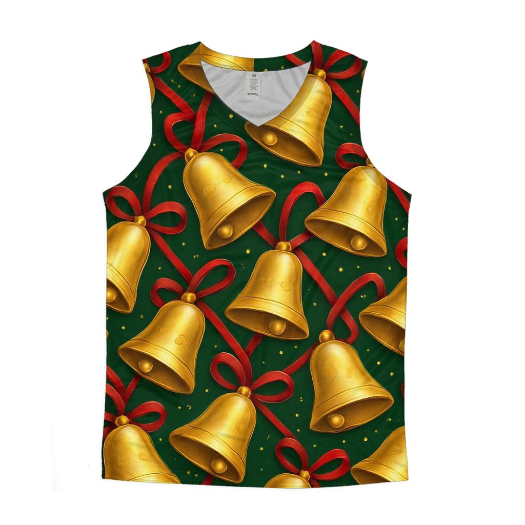 Golden Christmas Bells Tessellation On Forest Green cotton sleeveless tops