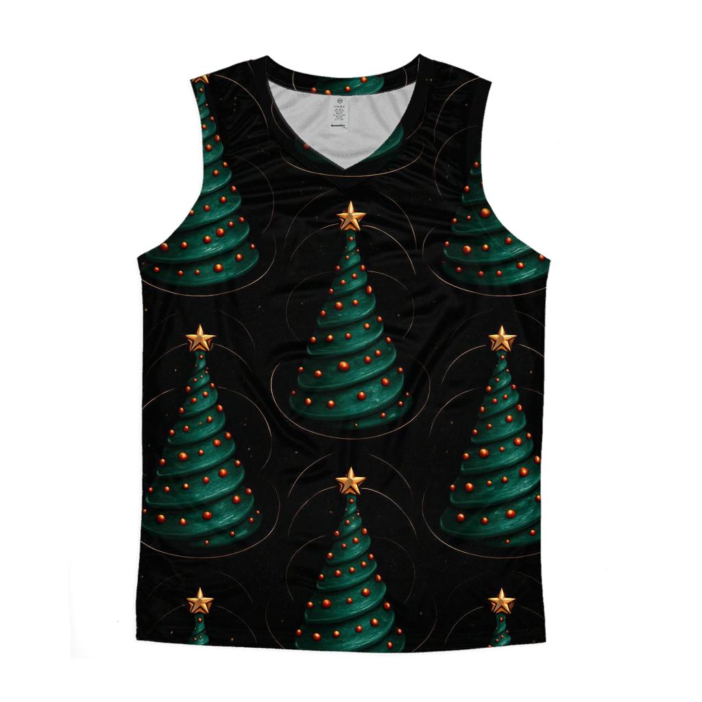 Emerald Christmas Tree Spiral Cones On Black trendy fitted tank tops