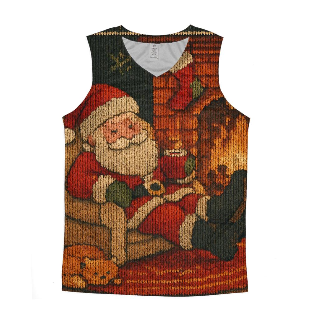 Cozy Fireplace Knitted Santa Scene casual summer tank tops
