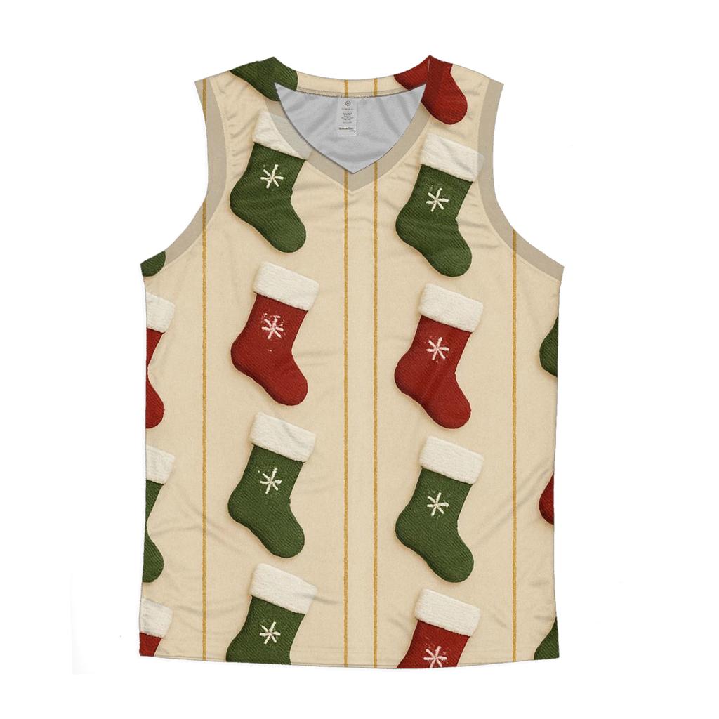 Christmas Stocking Stripe Parade On Soft Beige custom tank tops