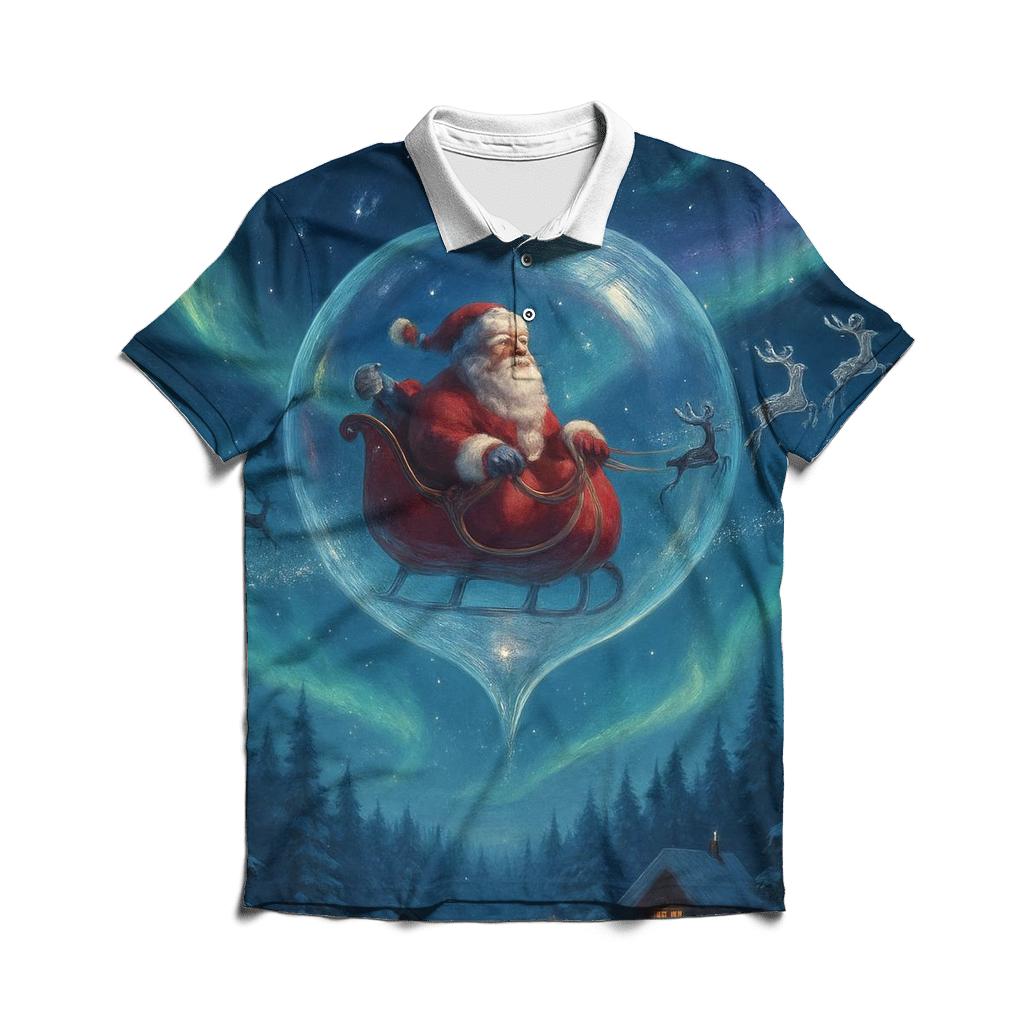 Santa In The Northern Lights Hot Air Bauble custom polo shirts