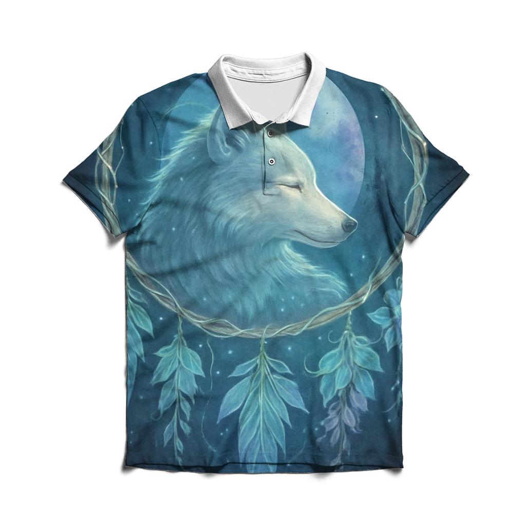 Forest Dreamcatcher Moon Wolf embroidered polo tops