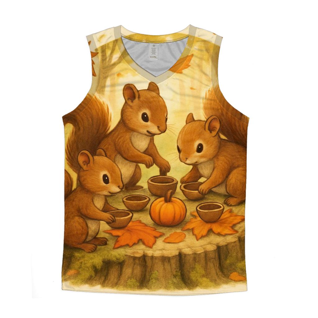 Squirrels Setting The Tiny Harvest Table graphic print tank tops