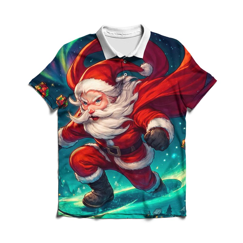 Aurora Trail Snowboarder Santa premium cotton polo shirts