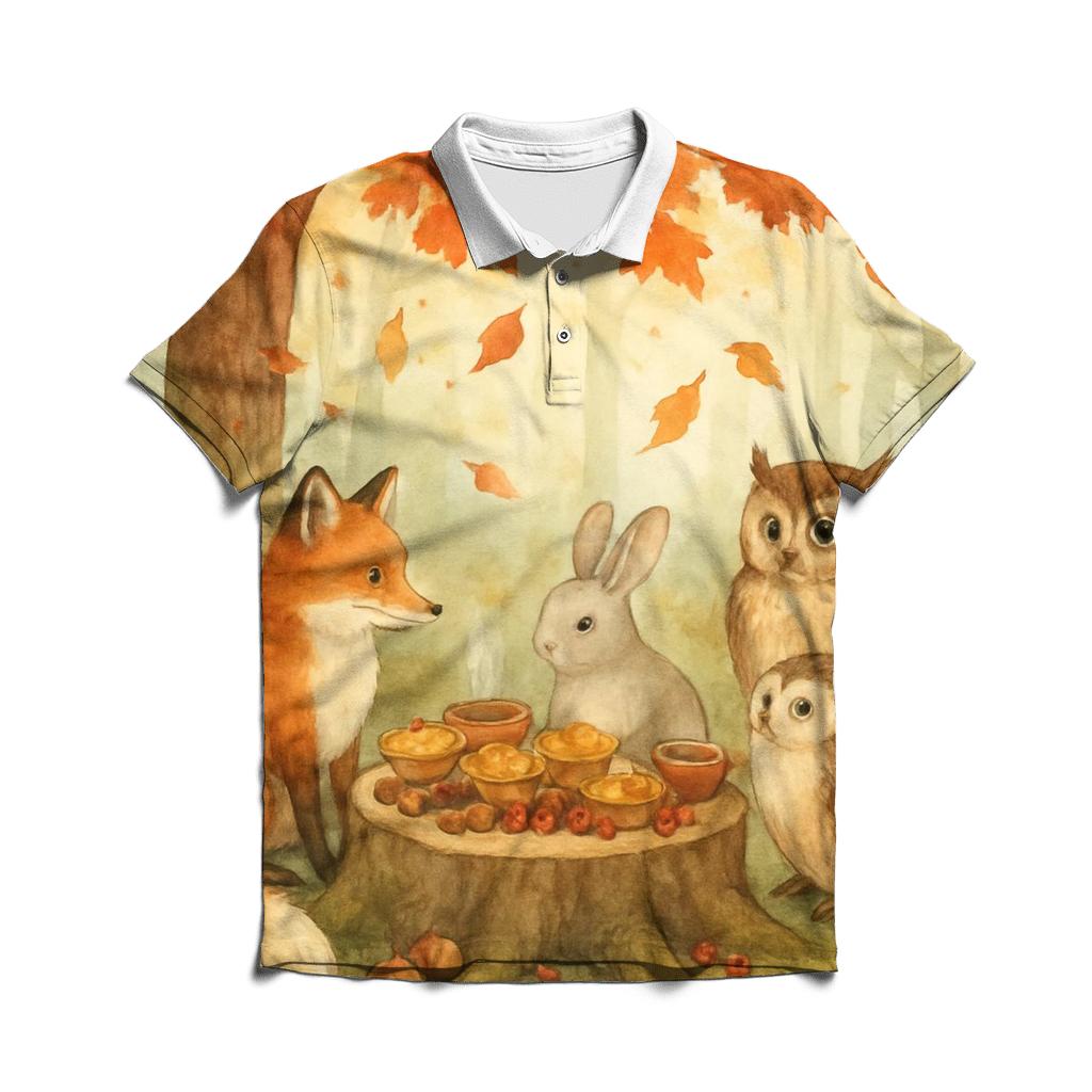 Woodland Friends Feast Beneath The Maple Tree casual sports polo shirts