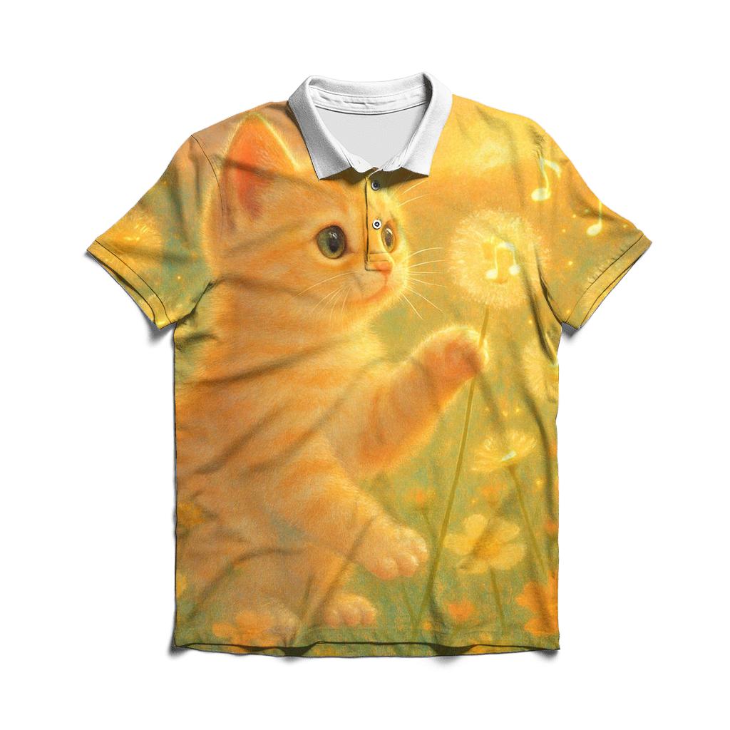 Sunrise Meadow Music Cat designer slim fit polos