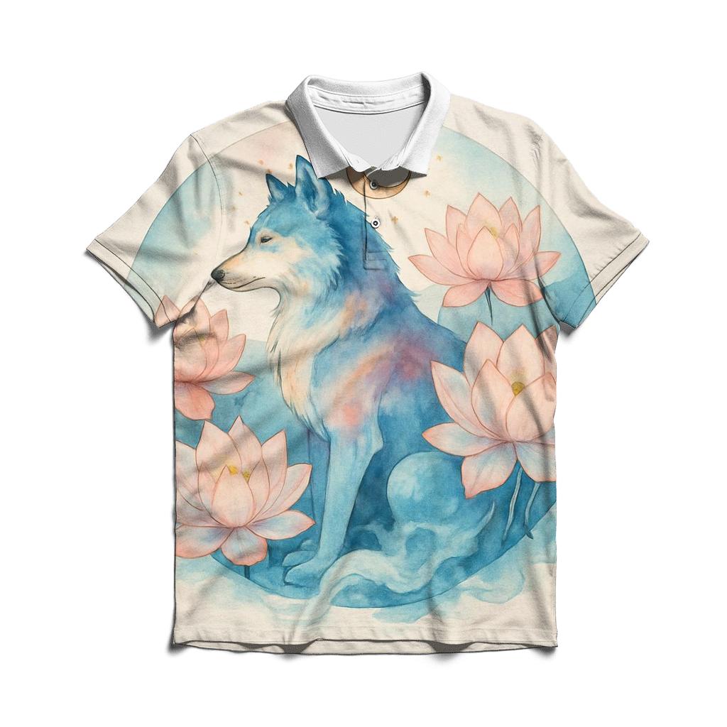 Celestial Lotus Moon Wolf classic pique polos