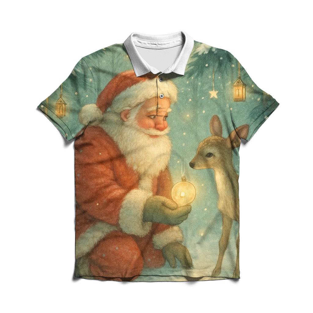 Frosted Forest Storybook Santa embroidered polo tops