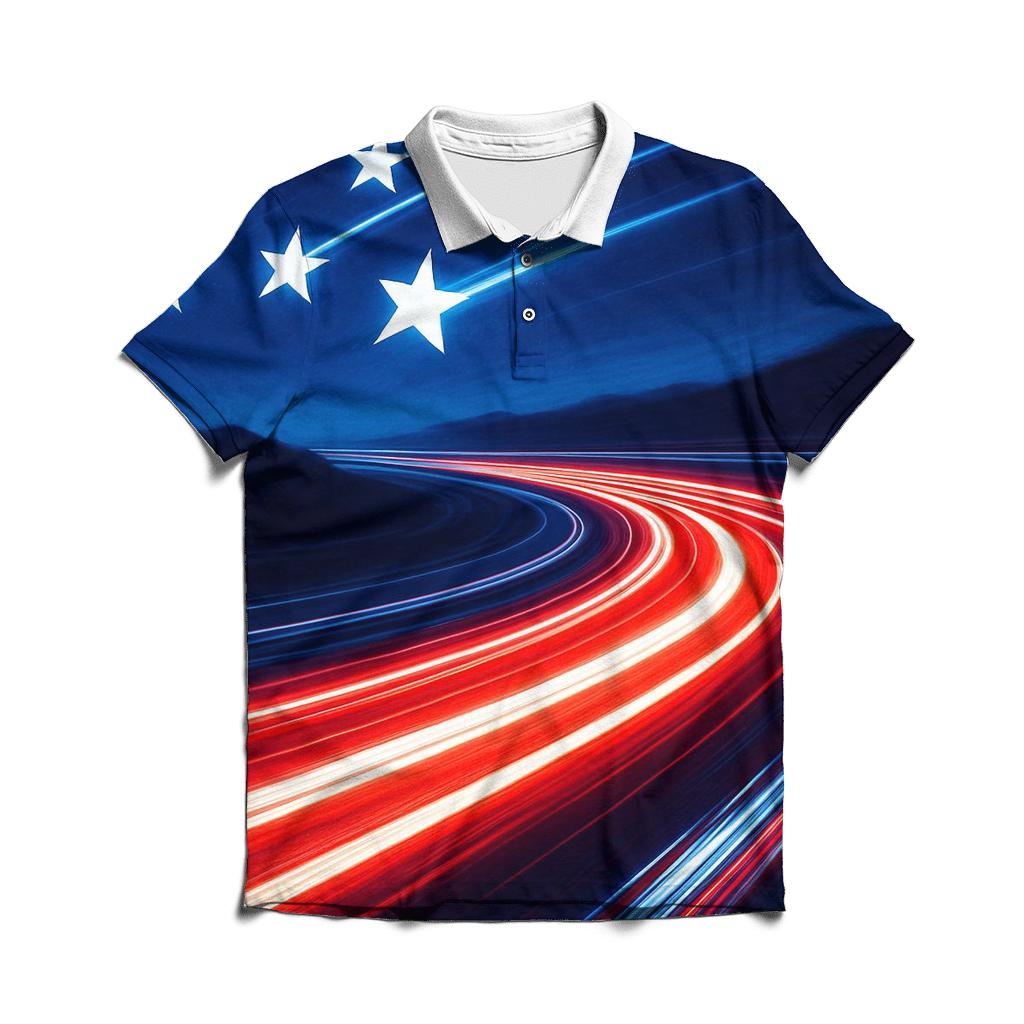 Neon Speedway Stars And Stripes premium cotton polo shirts