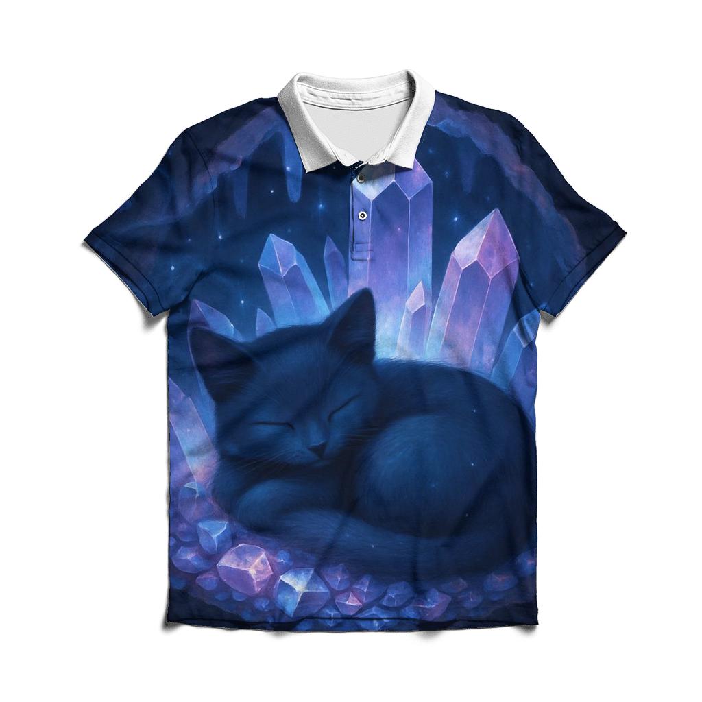Crystal Cave Dreaming Cat custom polo shirts
