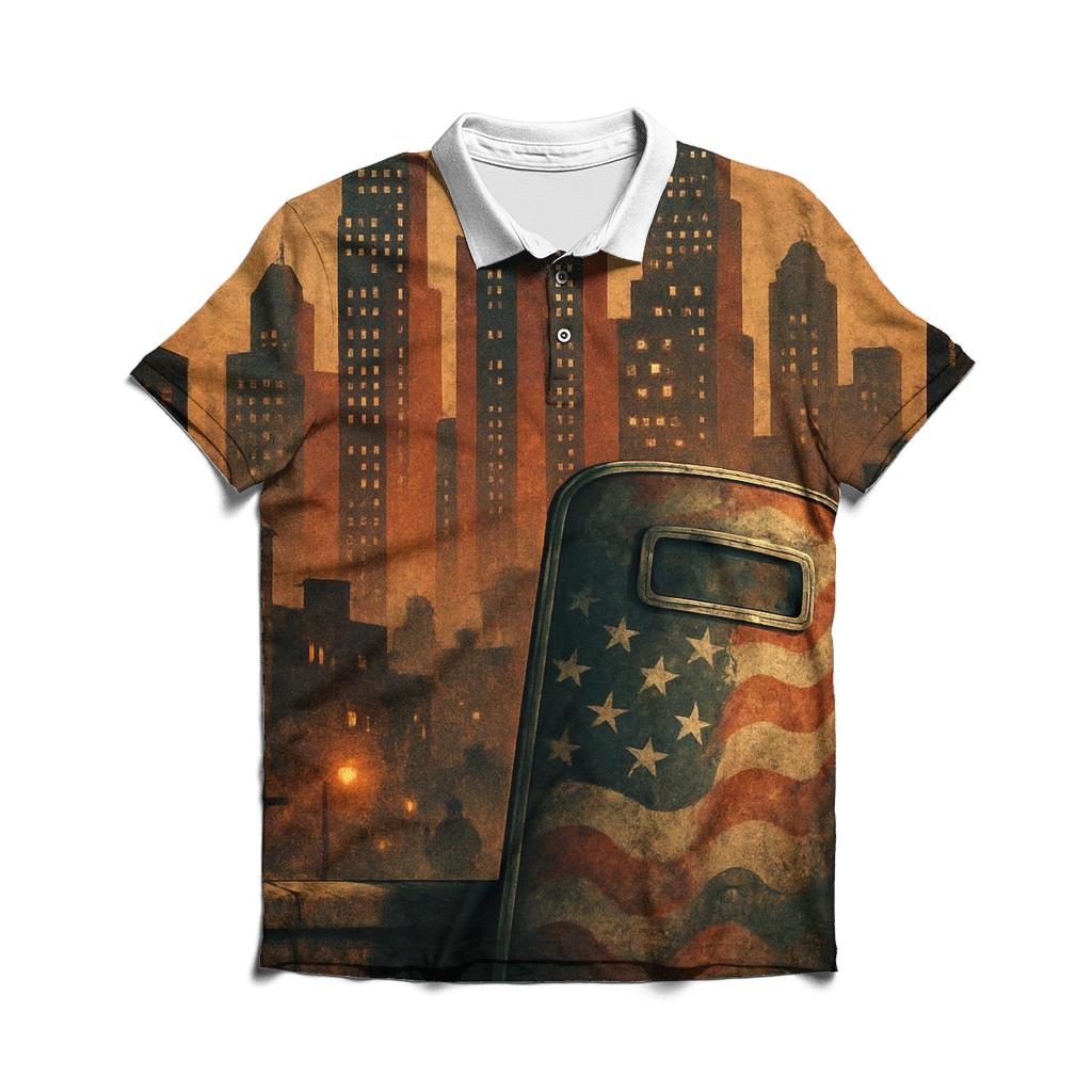 Urban Skyline Flag Shield custom polo shirts