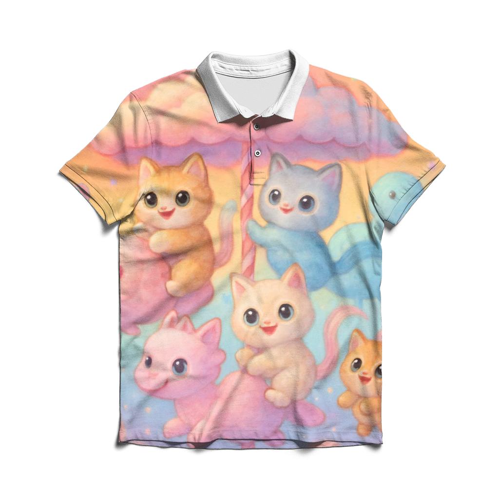 Candy Cloud Carousel Cats custom polo shirts