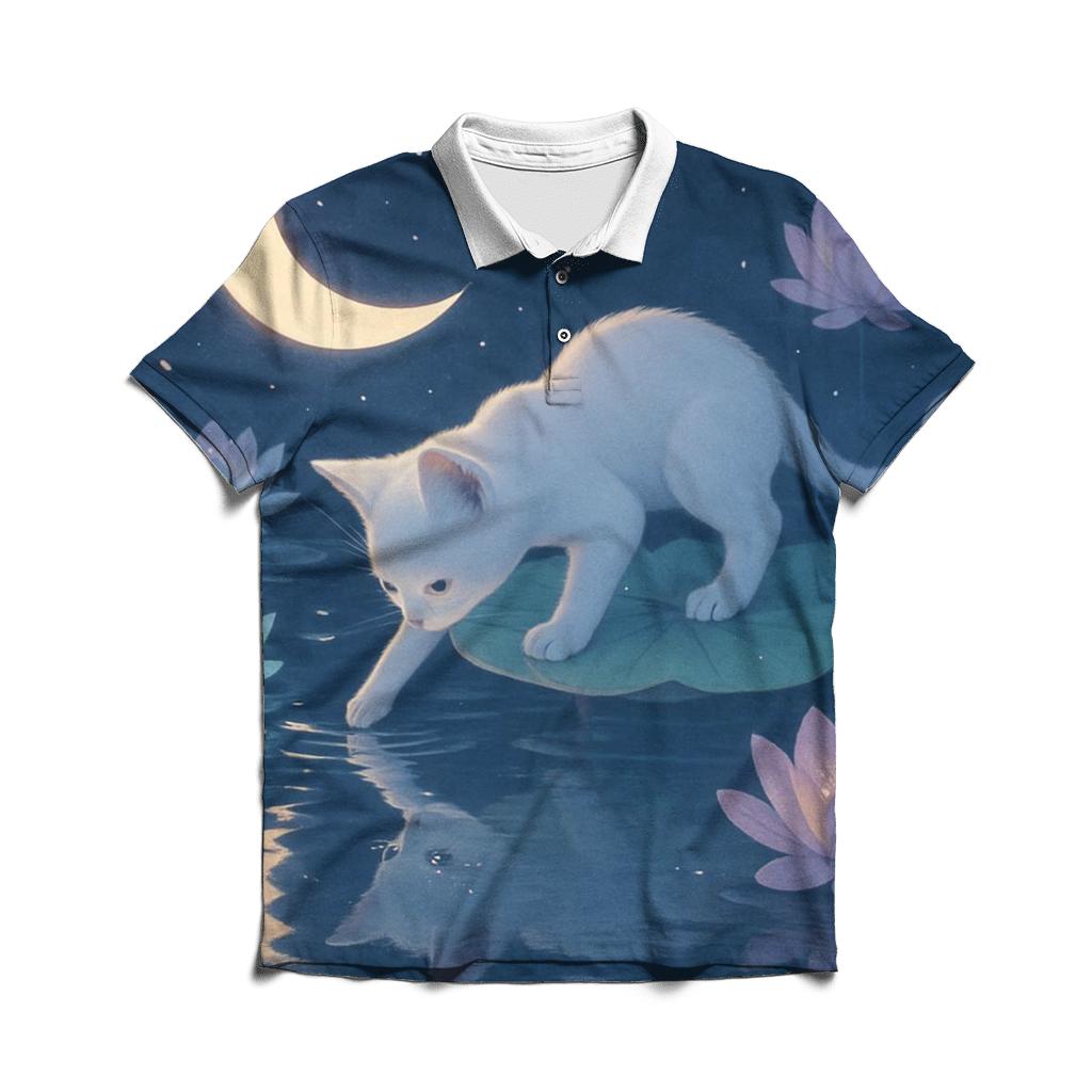 Lotus Pond Moon Whisper Cat premium cotton polo shirts