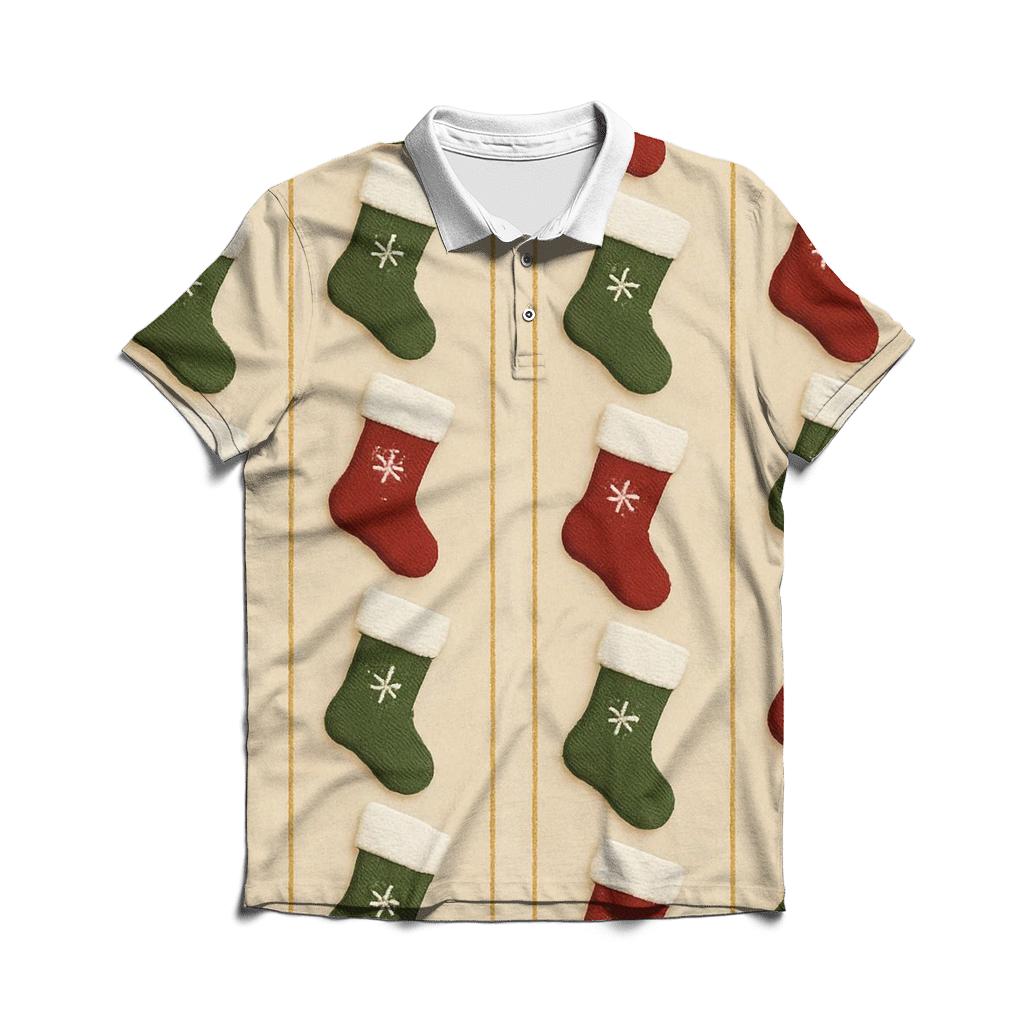 Christmas Stocking Stripe Parade On Soft Beige personalized polo shirts