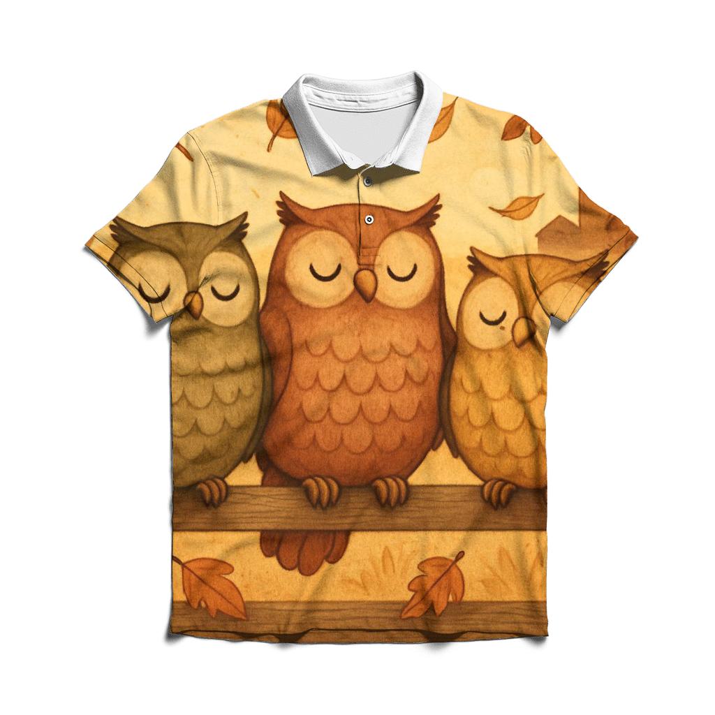 Thankful Owls On The Harvest Fence embroidered polo tops