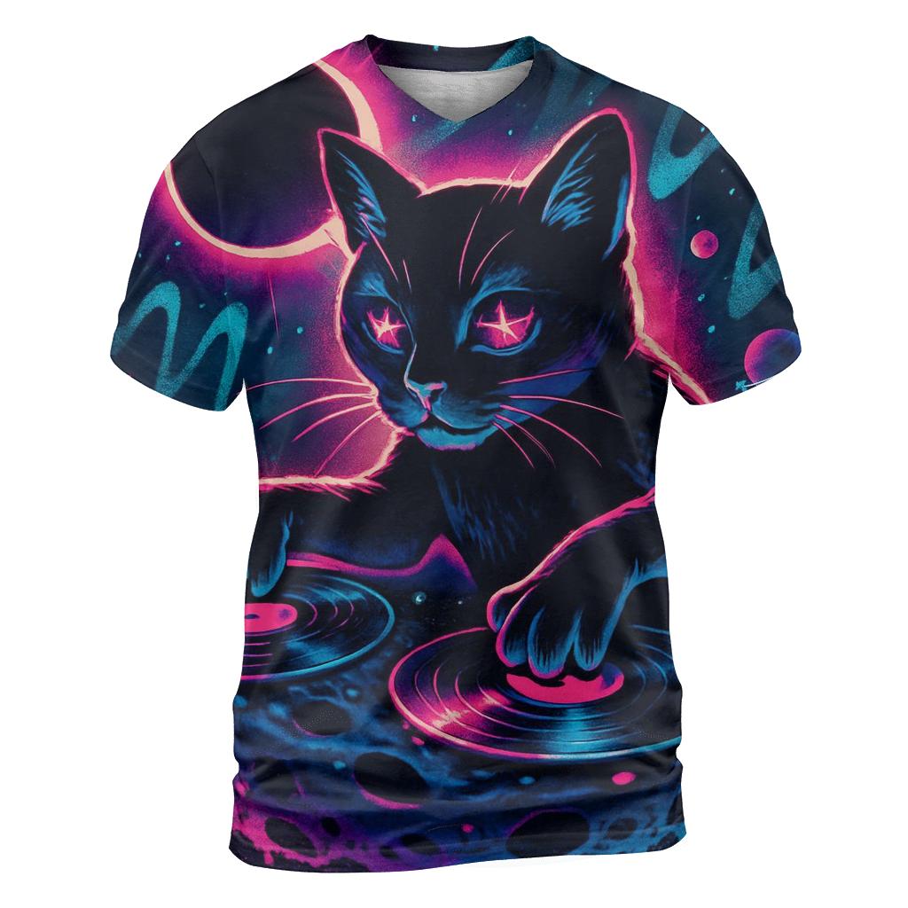 Celestial DJ Cat Eclipse trendy printed shirt styles