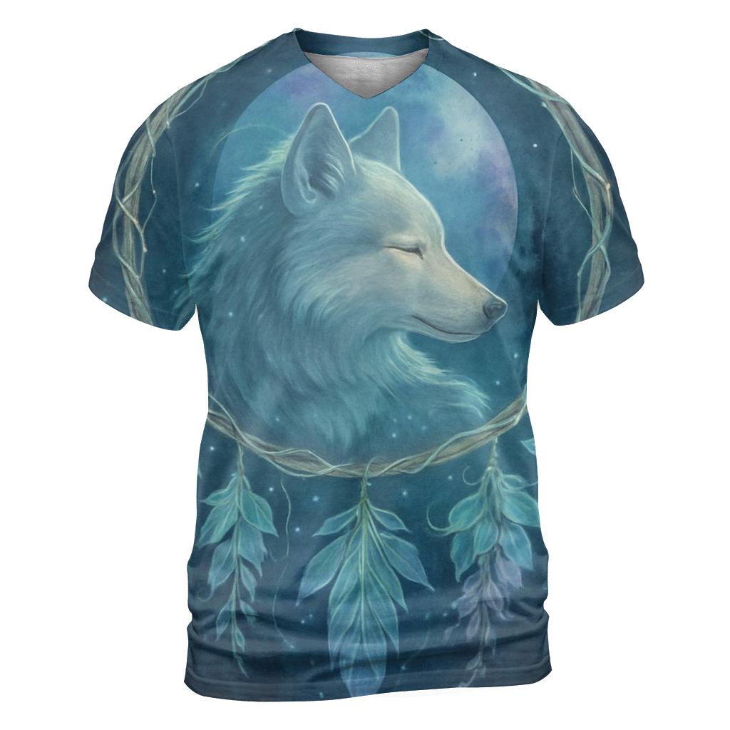 Forest Dreamcatcher Moon Wolf creative print fashion shirts