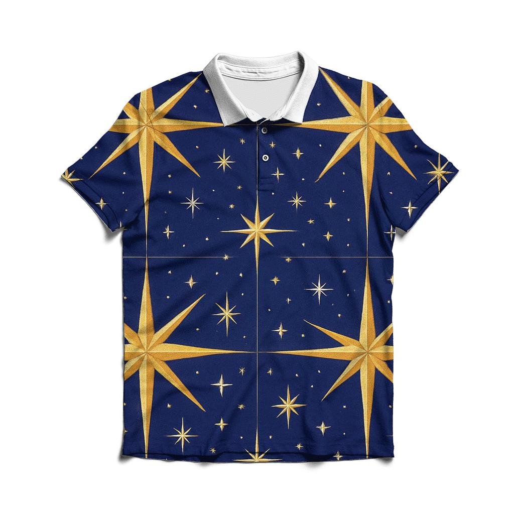 Nativity Star Ray Grid On Deep Indigo custom polo shirts