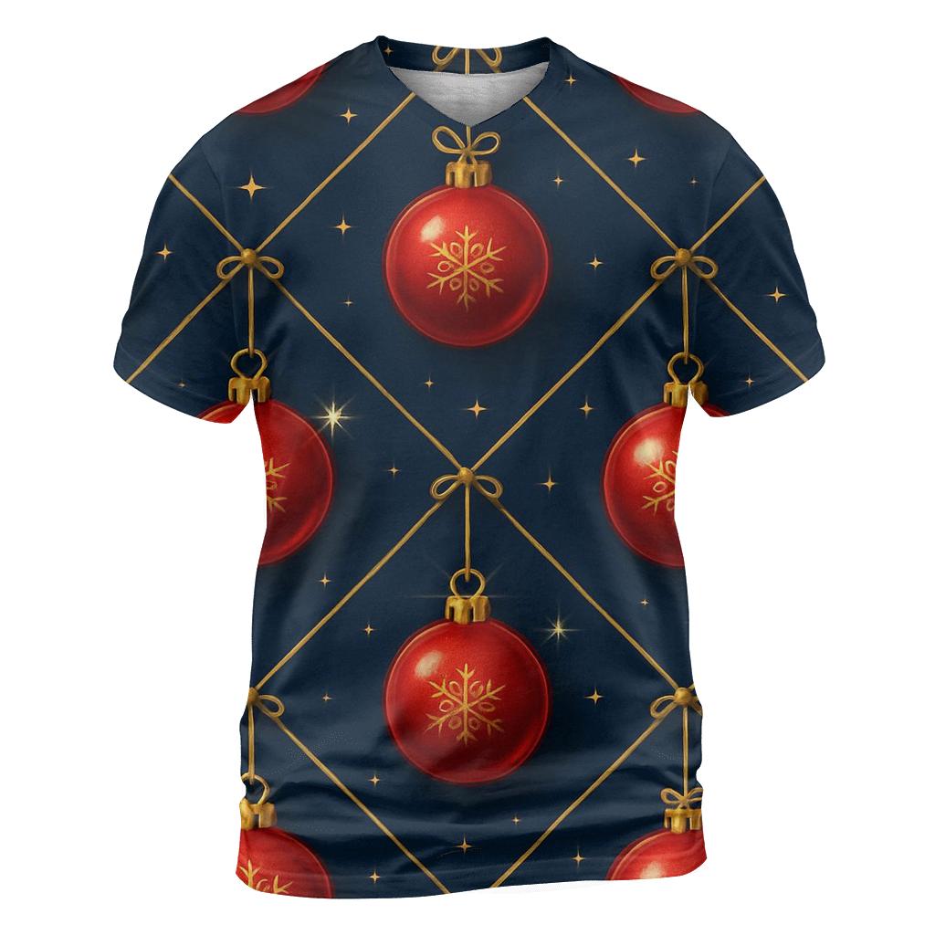 Crimson Christmas Ornaments Lattice On Midnight Field vibrant all-over design tees
