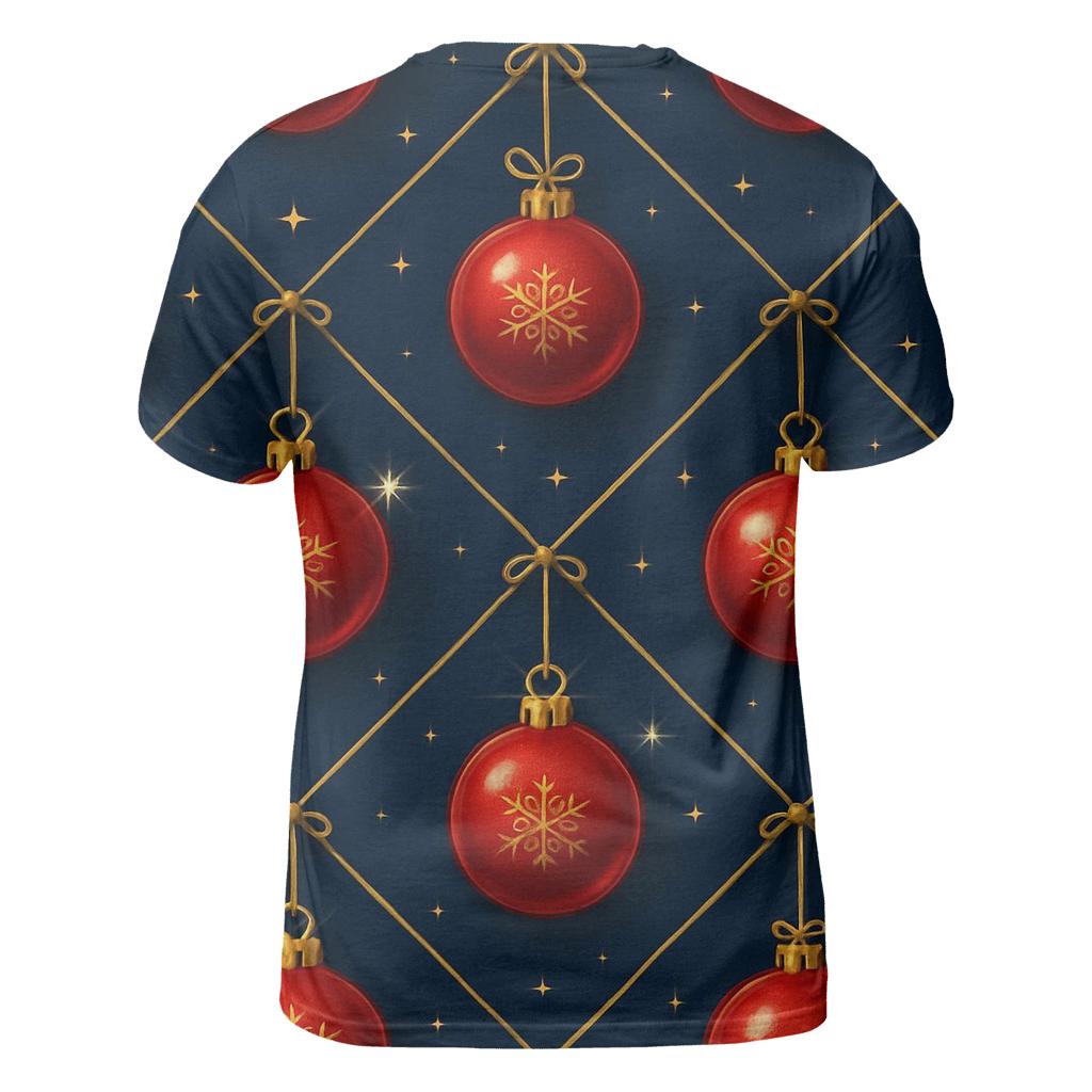 Crimson Christmas Ornaments Lattice On Midnight Field vibrant all-over design tees
