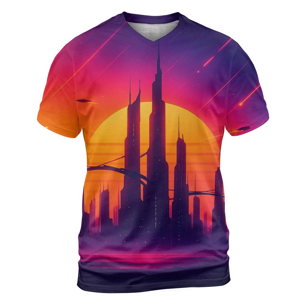 Skybridge Over Ember City vibrant all-over design tees