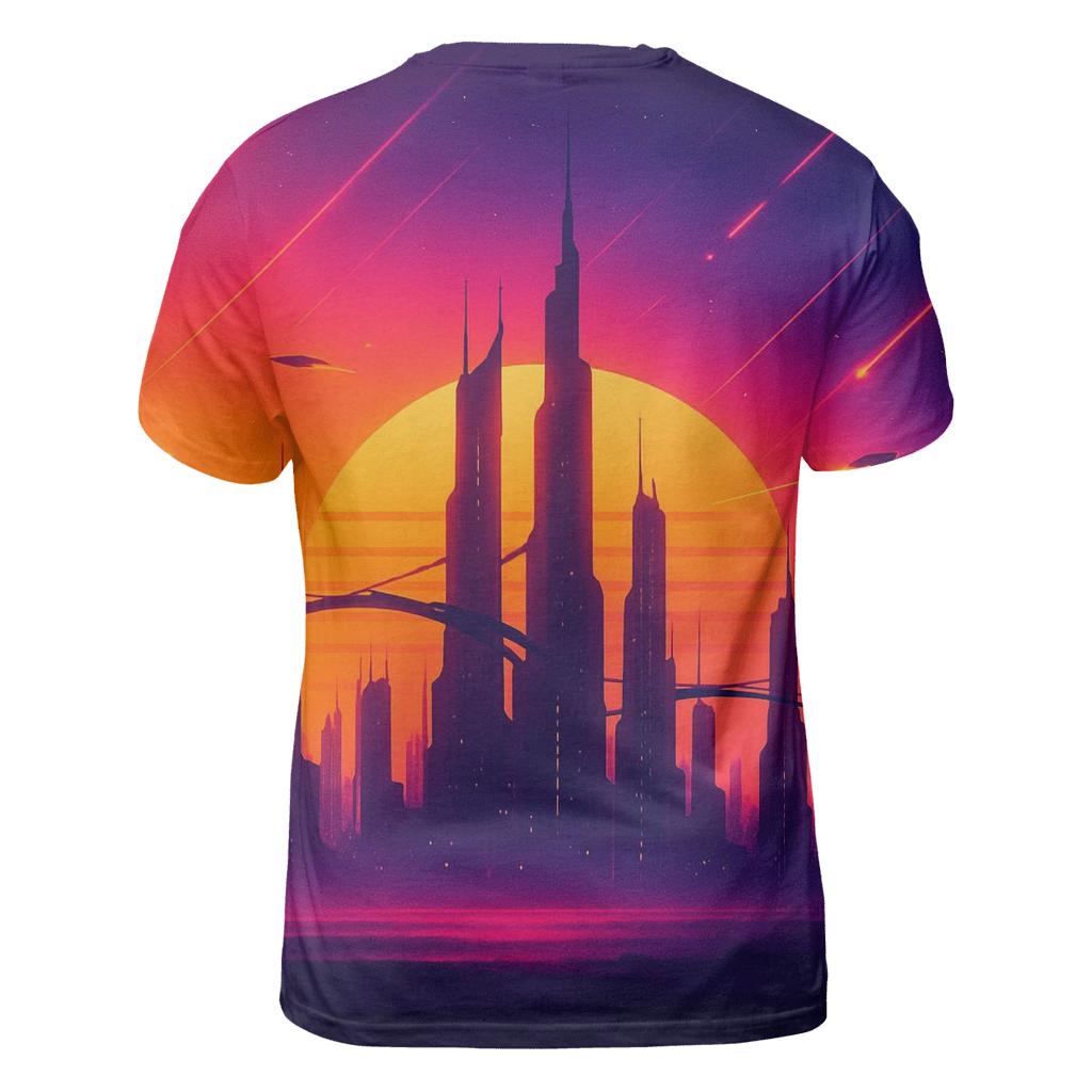 Skybridge Over Ember City vibrant all-over design tees