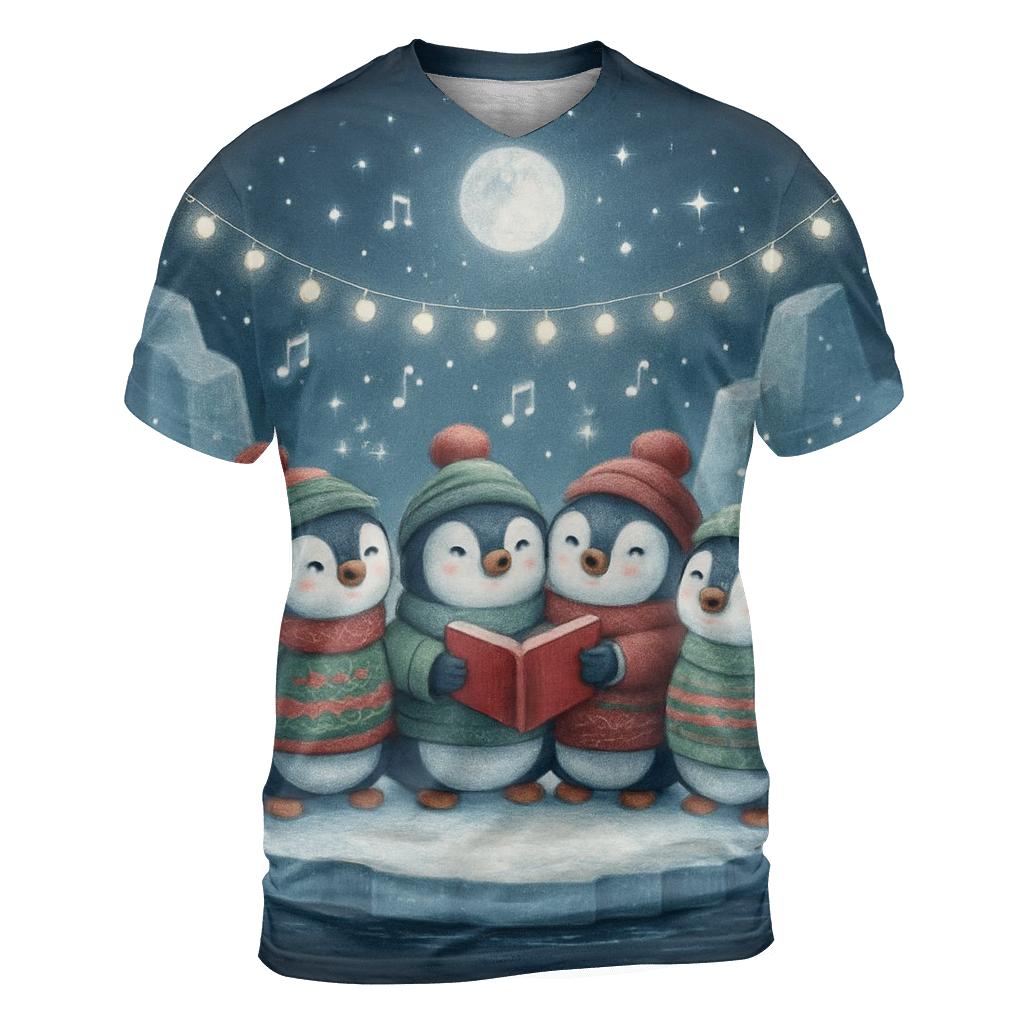 Penguin Carolers On Floating Ice Stage trendy printed shirt styles