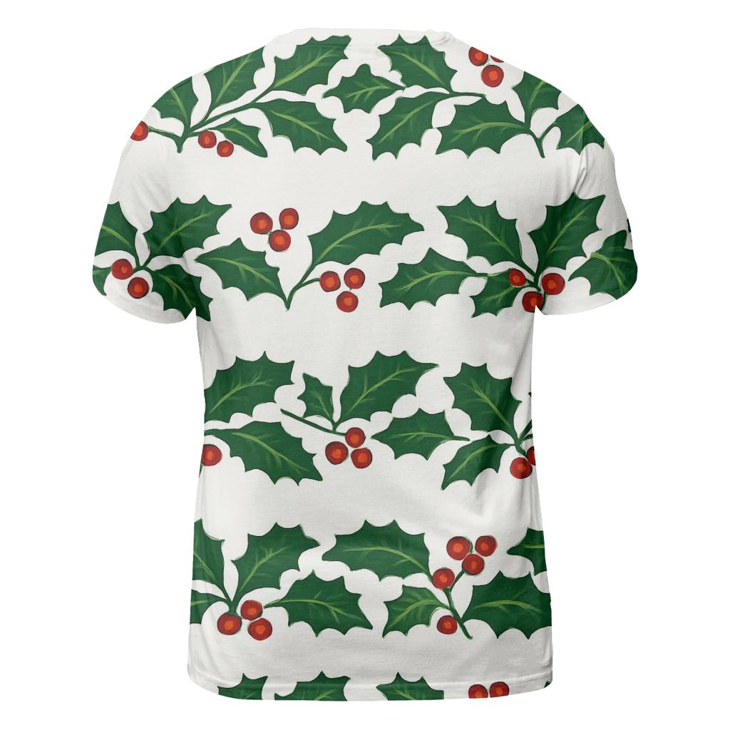 Green Holly Garland Wave On Snow White vibrant all-over design tees