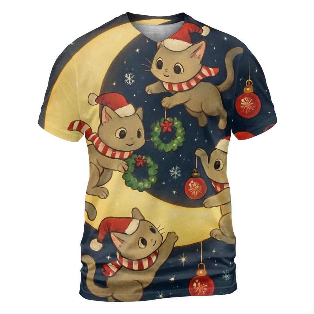 Christmas Cats Decorating The Moon custom all-over print shirts