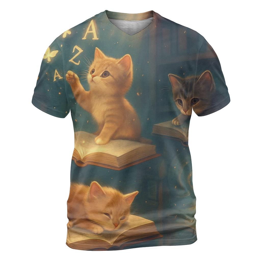 Enchanted Library Storybook Cats designer pattern shirts
