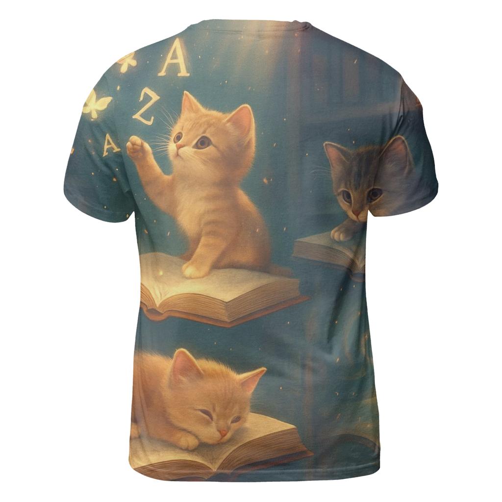 Enchanted Library Storybook Cats designer pattern shirts