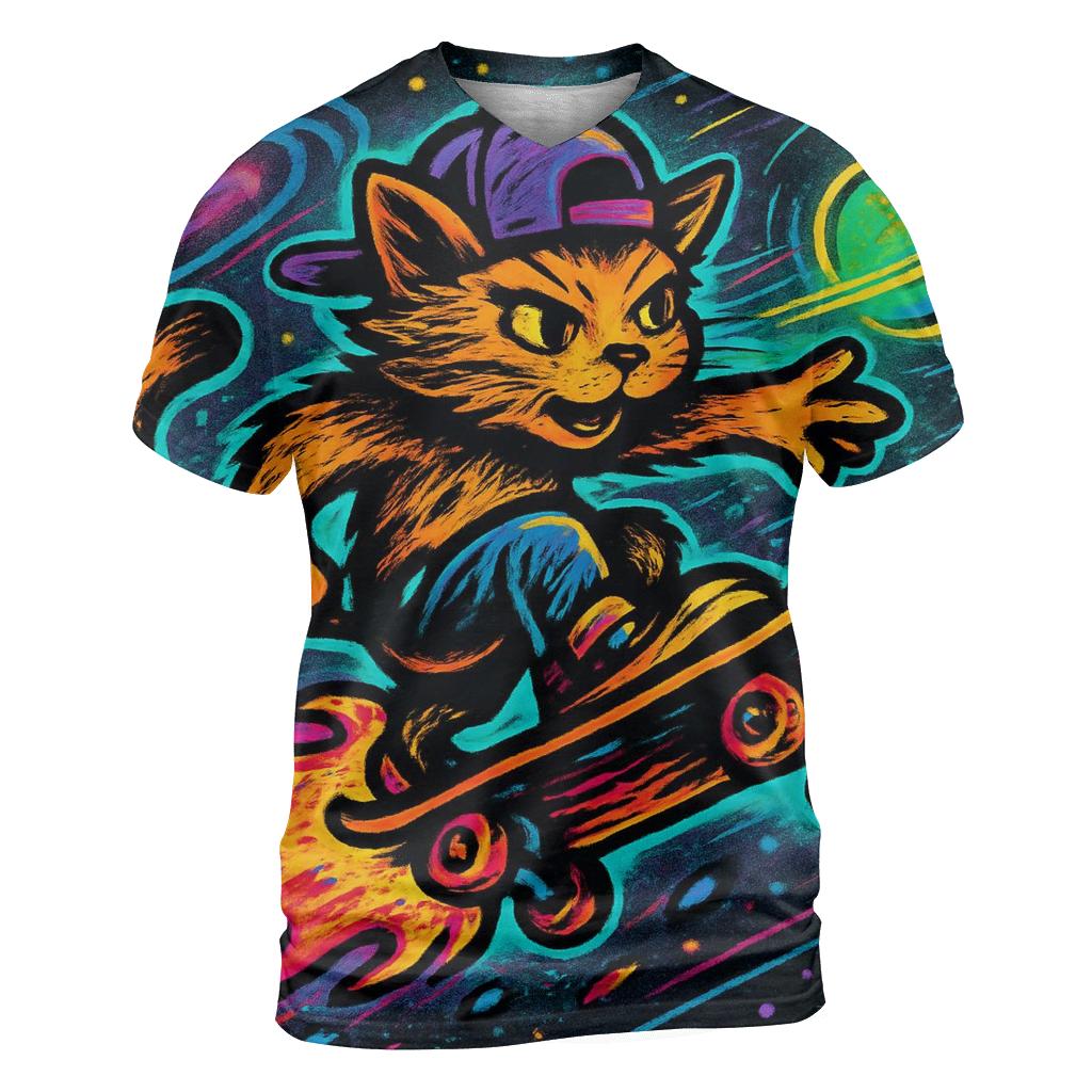 Galactic Skater Cat Comet Ride statement graphic shirts