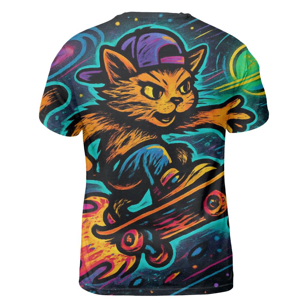 Galactic Skater Cat Comet Ride statement graphic shirts