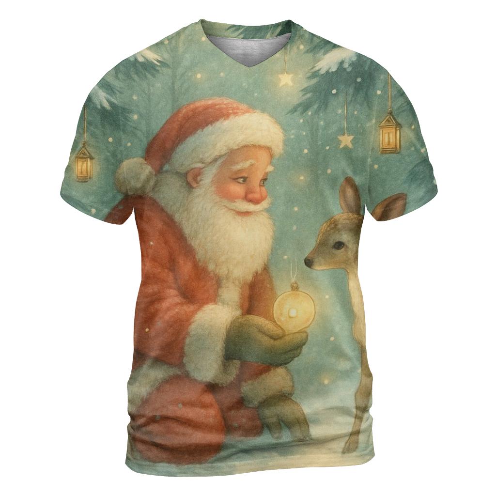 Frosted Forest Storybook Santa statement graphic shirts