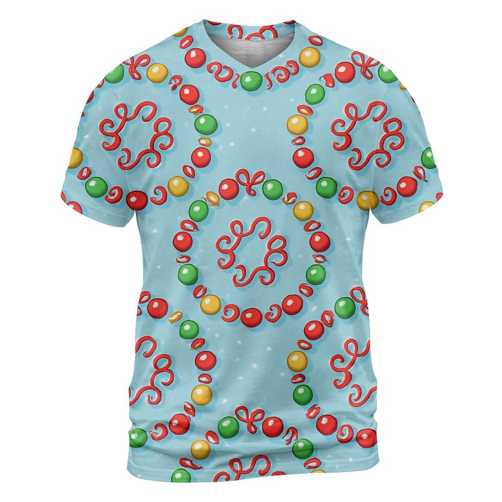 Bauble And Ribbon Orbit Rings On Icy Blue vibrant all-over design tees