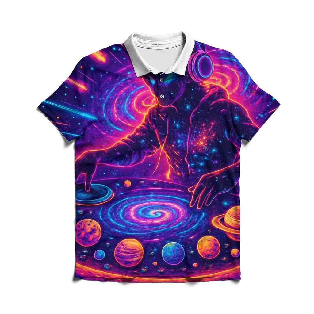 Orbiting Music Of The Celestial DJ embroidered polo tops