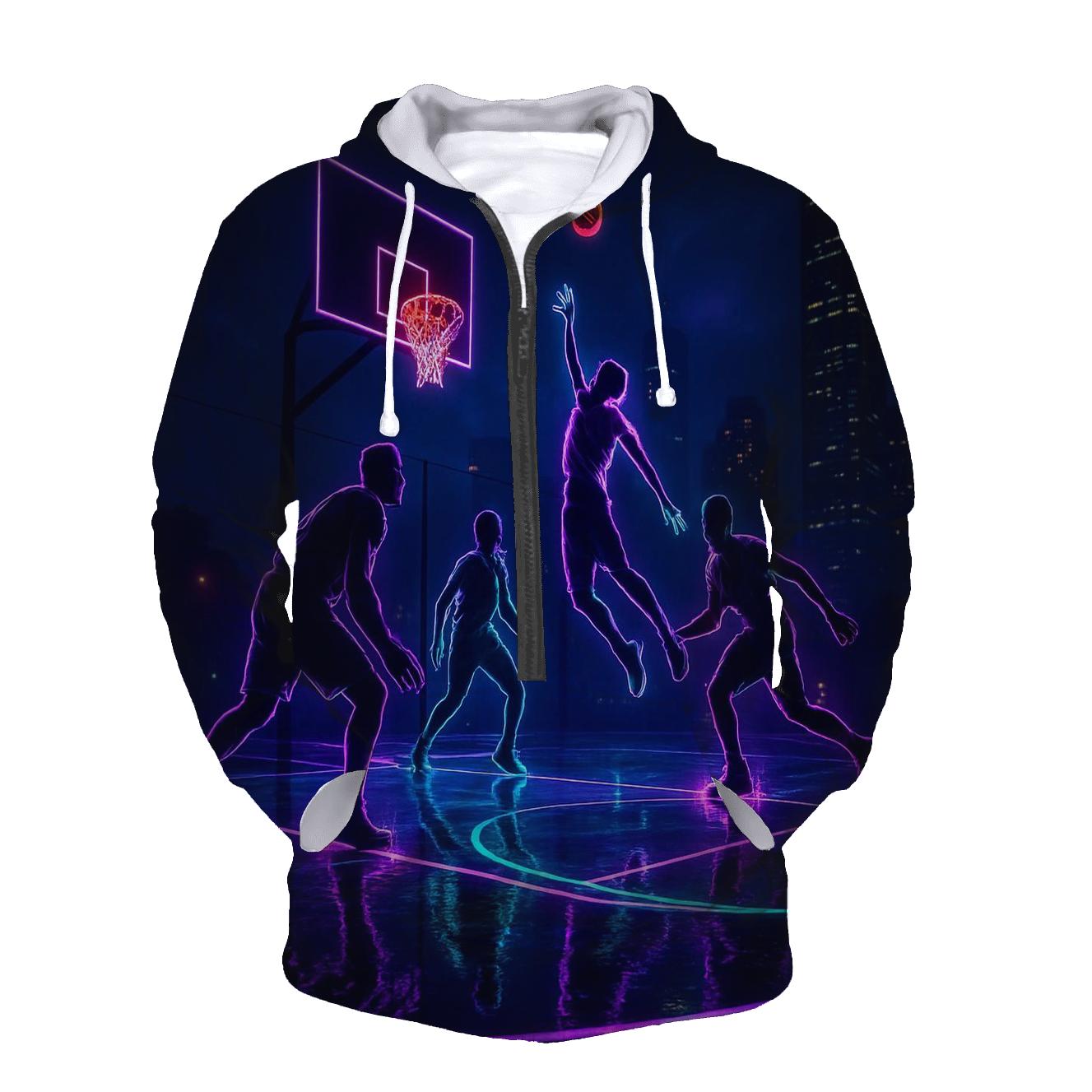 Neon Night Street Basketball printed hoodies