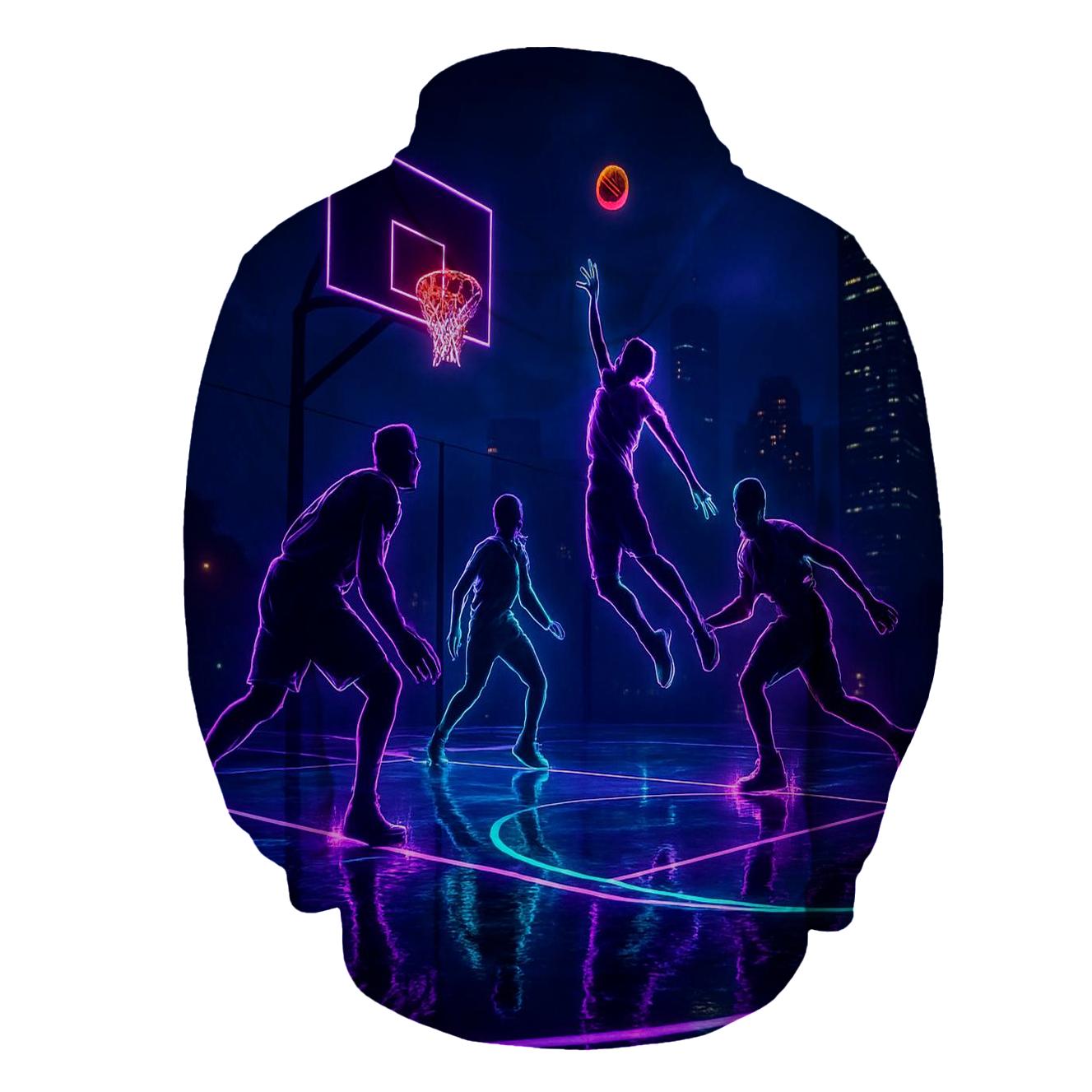 Neon Night Street Basketball printed hoodies