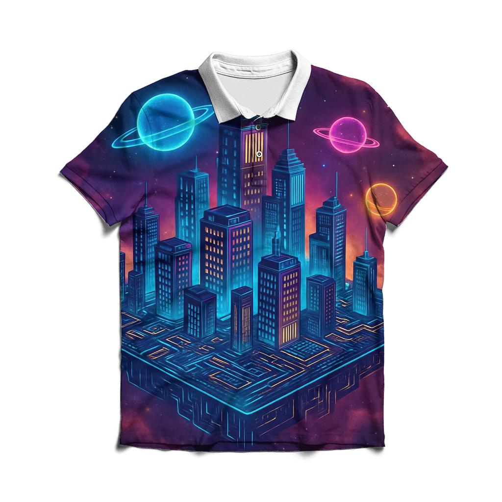 Circuit City In The Heart Of A Nebula designer slim fit polos