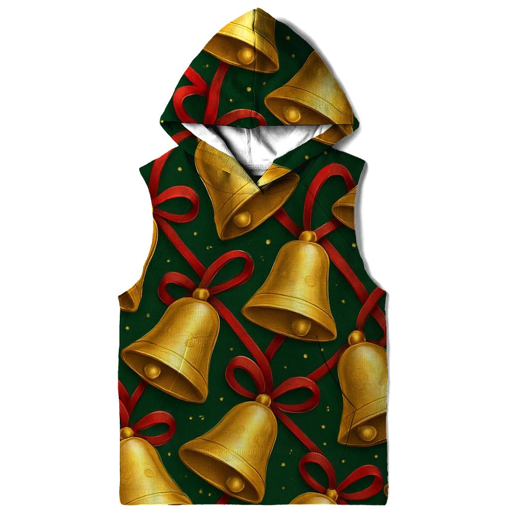 Golden Christmas Bells Tessellation On Forest Green lightweight hoodies